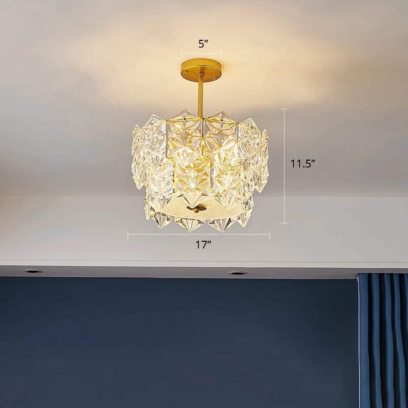 Woonkamerplafond hanglamp Minimalistische gouden kroonluchter met zeshoekige kristallen kap Clearhalo