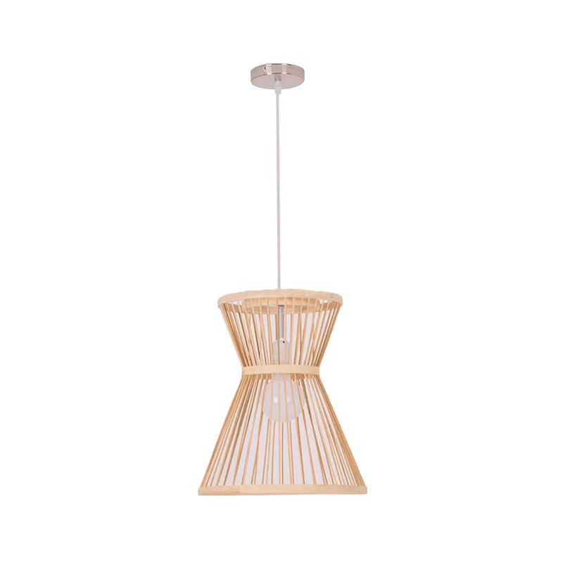 Zandlopervormige hanglamp Aziatische stijl bamboe 1 lamp beige hanglamp voor foyer Clearhalo