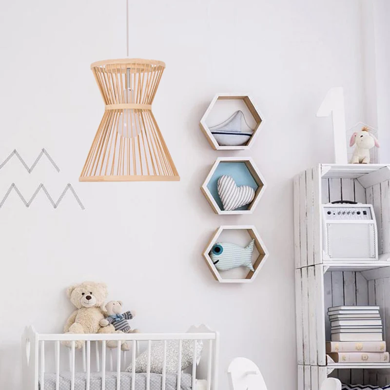 Zandlopervormige hanglamp Aziatische stijl bamboe 1 lamp beige hanglamp voor foyer Clearhalo