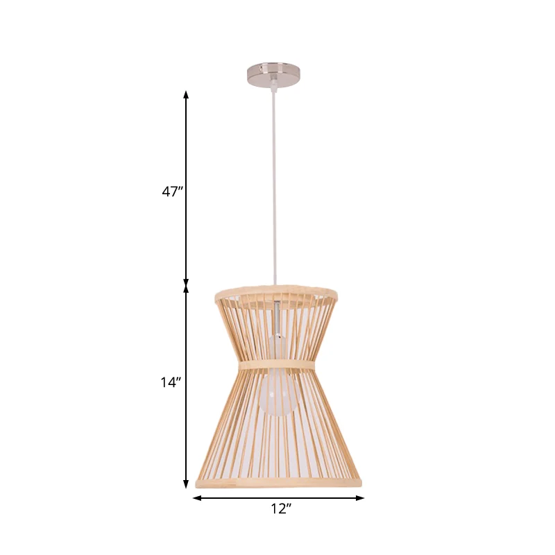 Zandlopervormige hanglamp Aziatische stijl bamboe 1 lamp beige hanglamp voor foyer Clearhalo