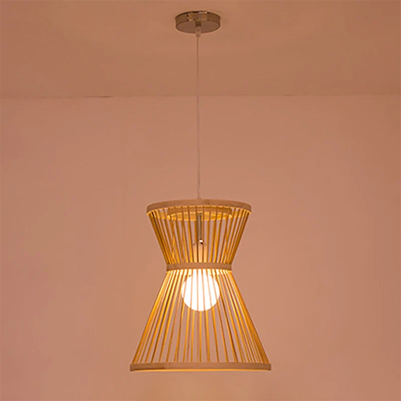 Zandlopervormige hanglamp Aziatische stijl bamboe 1 lamp beige hanglamp voor foyer Clearhalo