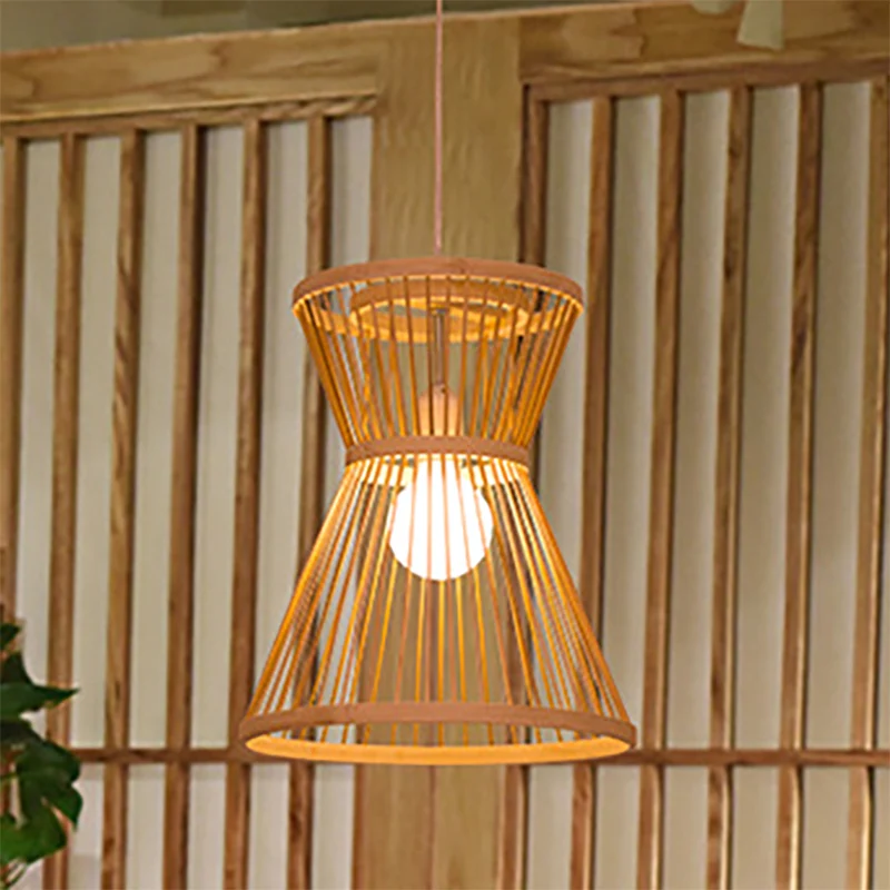 Zandlopervormige hanglamp Aziatische stijl bamboe 1 lamp beige hanglamp voor foyer Clearhalo