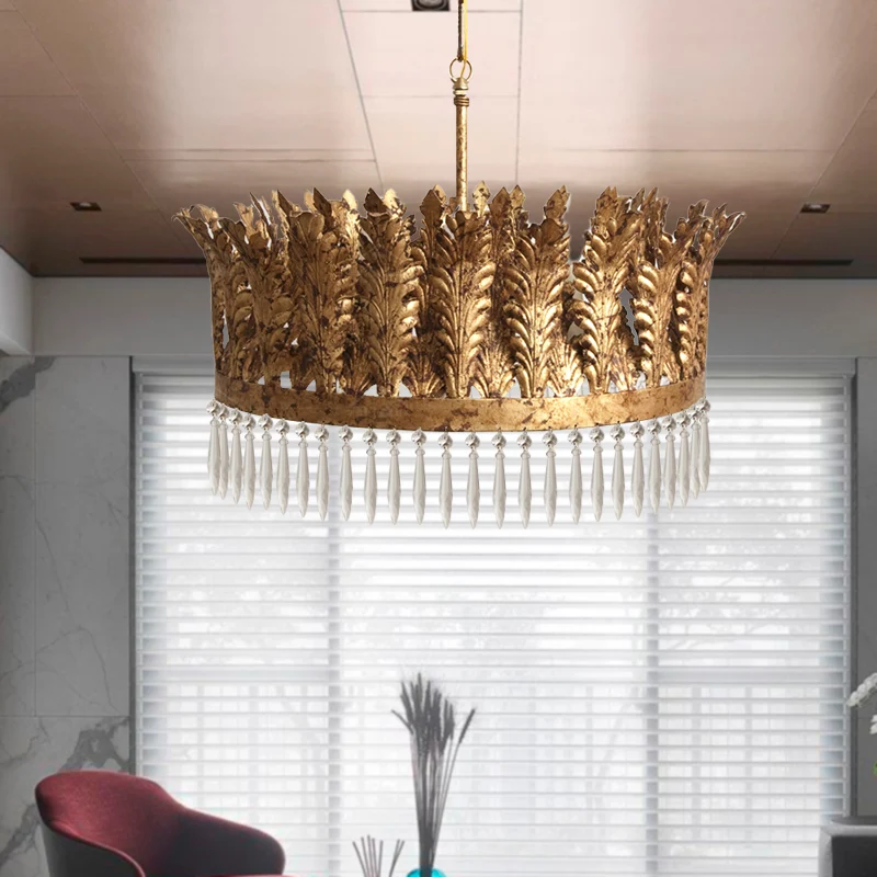 Zeewier Restaurant Plafondkroonluchter Traditioneel Helder Kristalglas 3/6/8 Hoofden Messing Hanglamp Clearhalo