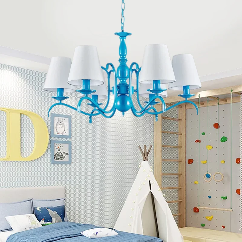 Zes lampen emmer schaduw kroonluchter nautische stoffen hanglamp blauw voor woonkamer Clearhalo