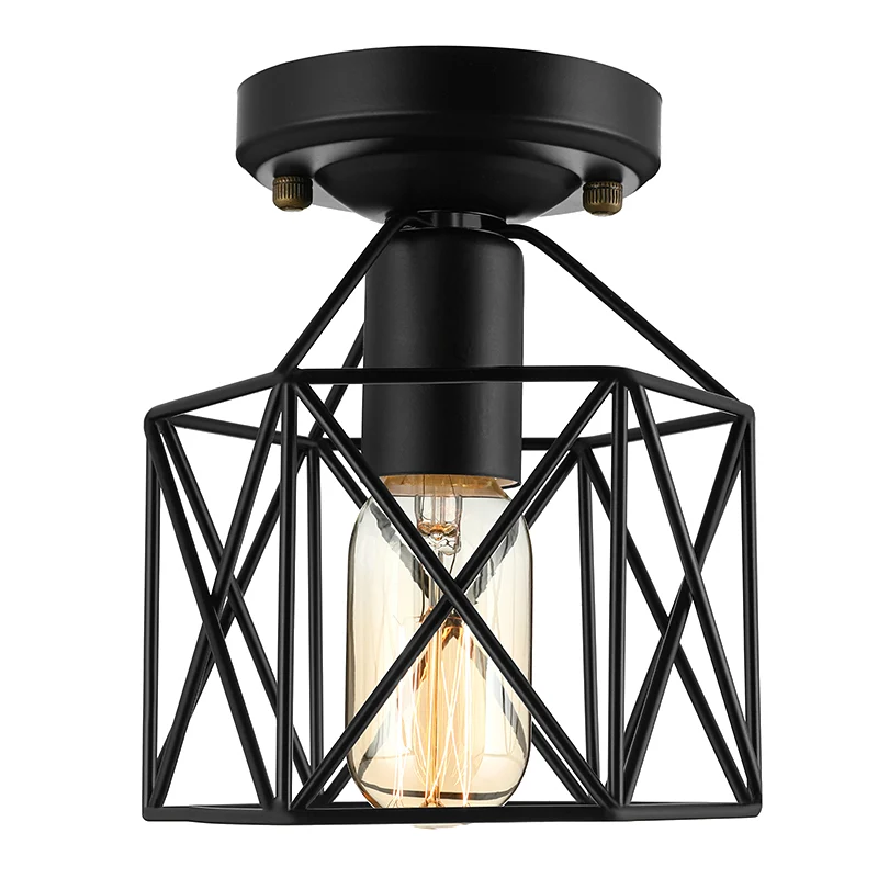 Zeshoekig ijzeren plafondgemonteerd armatuur met kooikap Vintage stijlvol 1 lamp balkon dicht bij plafondlamp zwart/wit Cl...