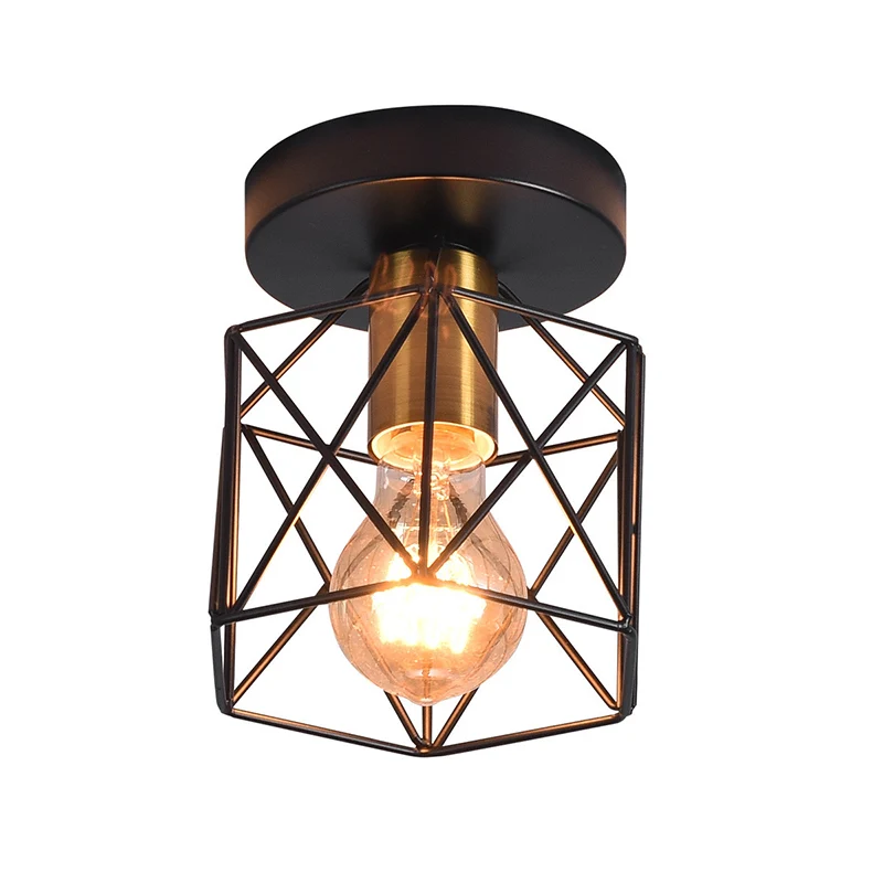 Zeshoekige balkonplafondlamp, industrieel ijzer, semi-inbouwlamp met 1 lamp Clearhalo