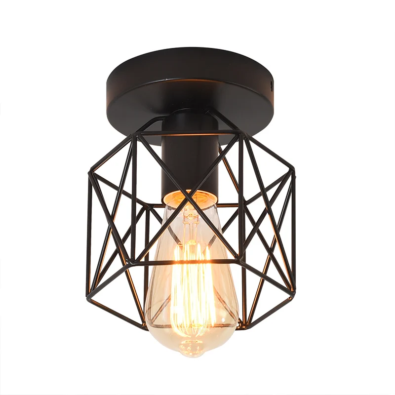 Zeshoekige balkonplafondlamp, industrieel ijzer, semi-inbouwlamp met 1 lamp Clearhalo