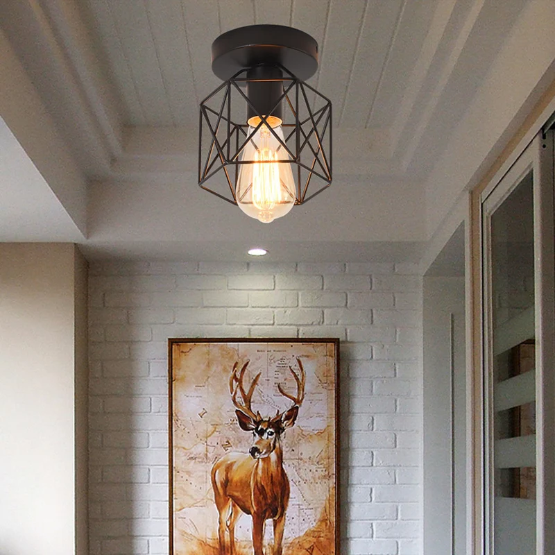 Zeshoekige balkonplafondlamp, industrieel ijzer, semi-inbouwlamp met 1 lamp Clearhalo