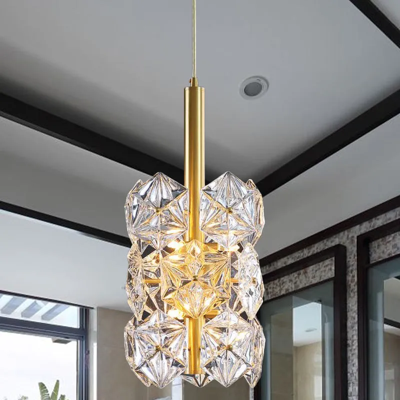 Zeshoekige K9 kristallen cilinder hanglamp Eenvoud 6-lamps hangende hanglamp voor slaapkamer goud Clearhalo