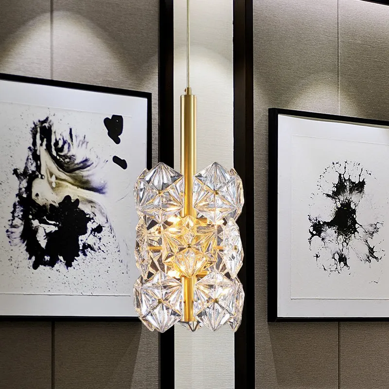Zeshoekige K9 kristallen cilinder hanglamp Eenvoud 6-lamps hangende hanglamp voor slaapkamer goud Clearhalo