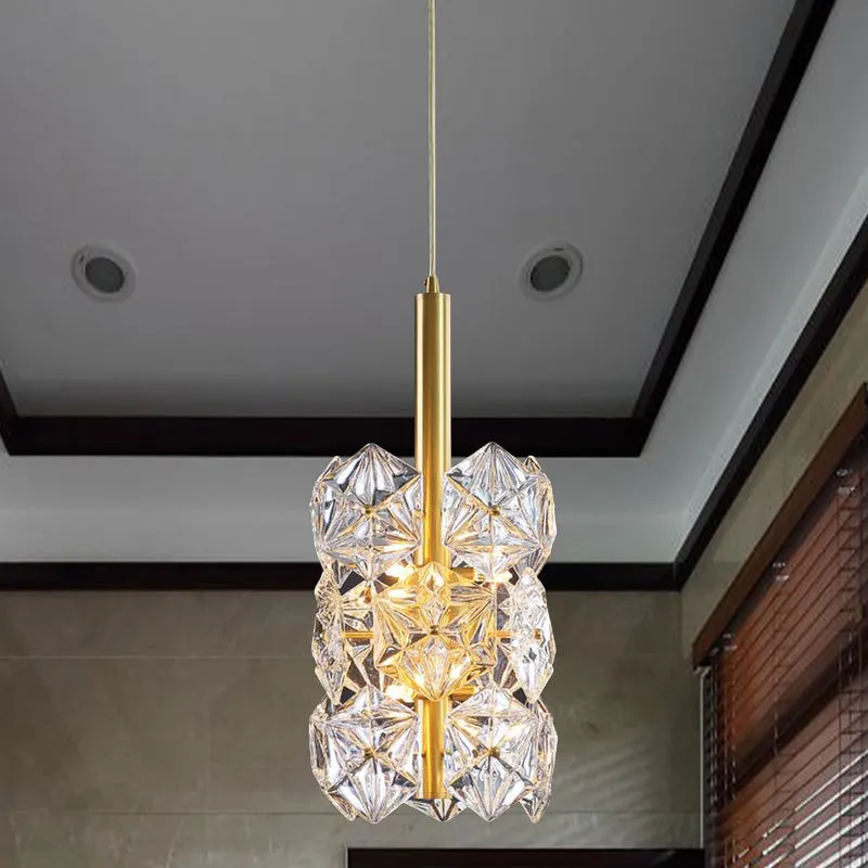 Zeshoekige K9 kristallen cilinder hanglamp Eenvoud 6-lamps hangende hanglamp voor slaapkamer goud Clearhalo