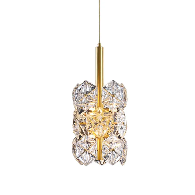 Zeshoekige K9 kristallen cilinder hanglamp Eenvoud 6-lamps hangende hanglamp voor slaapkamer goud Clearhalo