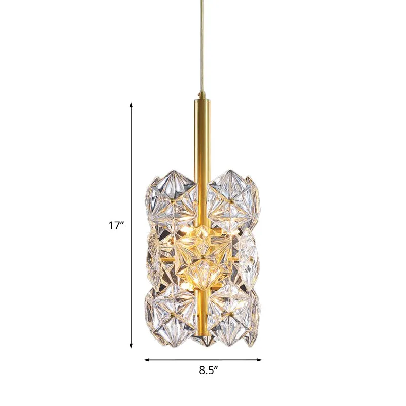 Zeshoekige K9 kristallen cilinder hanglamp Eenvoud 6-lamps hangende hanglamp voor slaapkamer goud Clearhalo