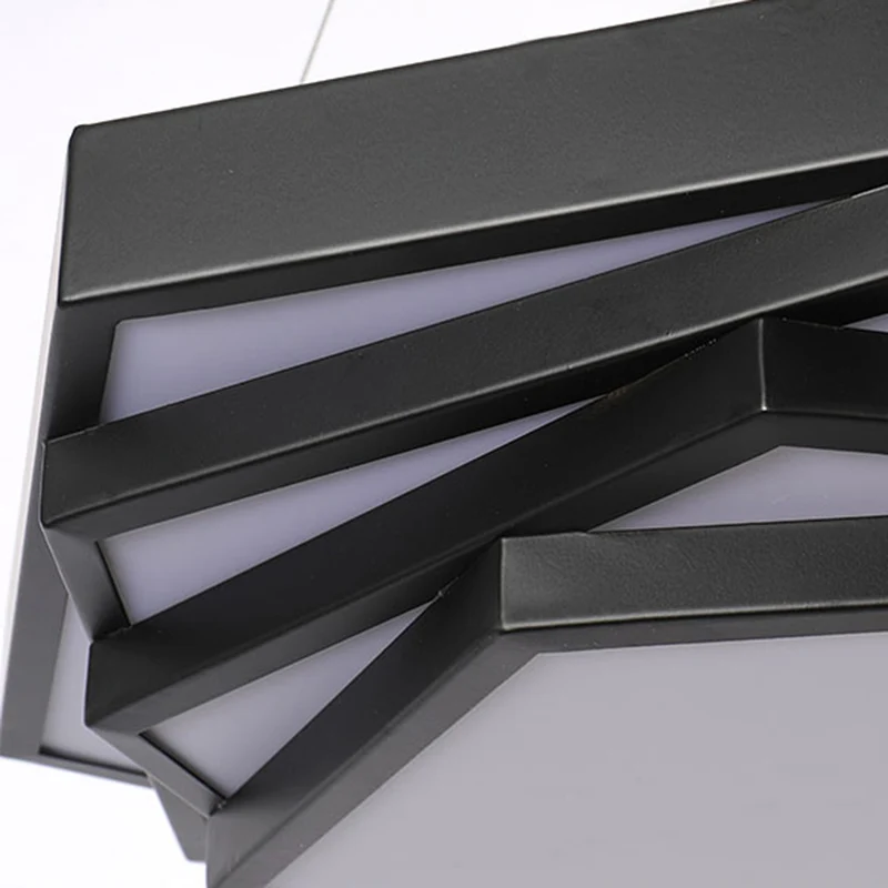 Zeshoekige metalen hanglamp, eigentijdse LED-eetkamerhanglamp zwart/wit, warm/wit/natuurlijk licht Clearhalo