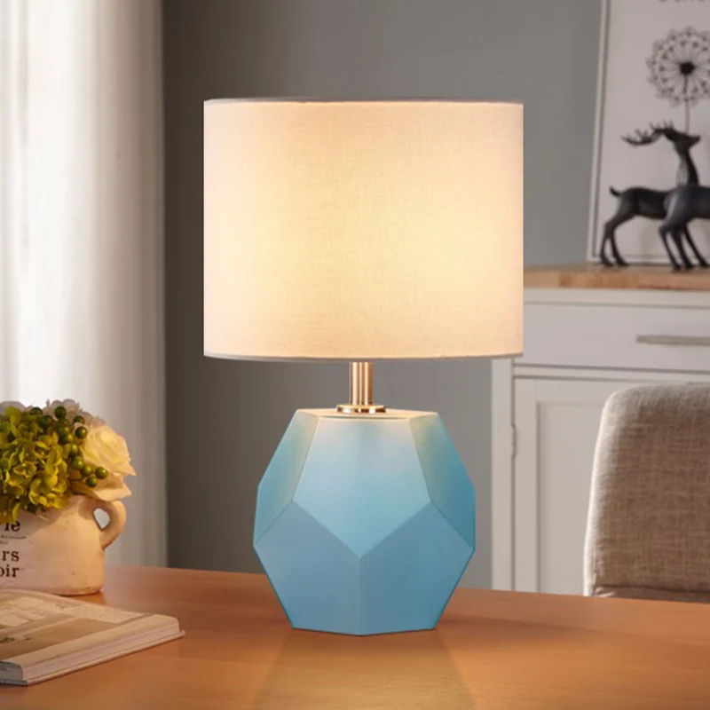 3D zeshoekige tafellamp met enkele lamp, modern grijs/roze/geel glazen nachtlampje met trommelstof kap Clearhalo