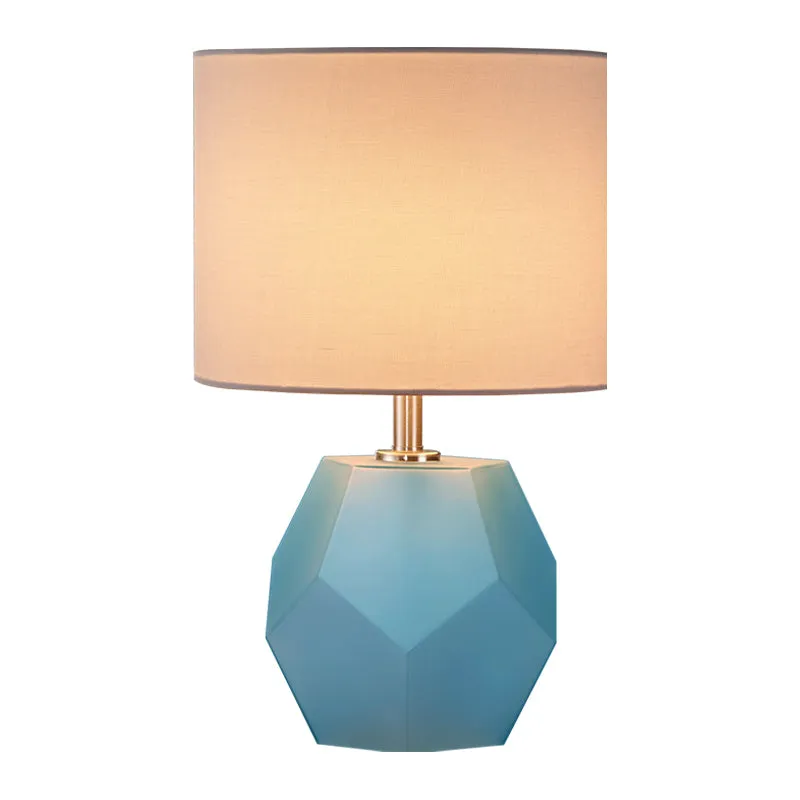 3D zeshoekige tafellamp met enkele lamp, modern grijs/roze/geel glazen nachtlampje met trommelstof kap Clearhalo