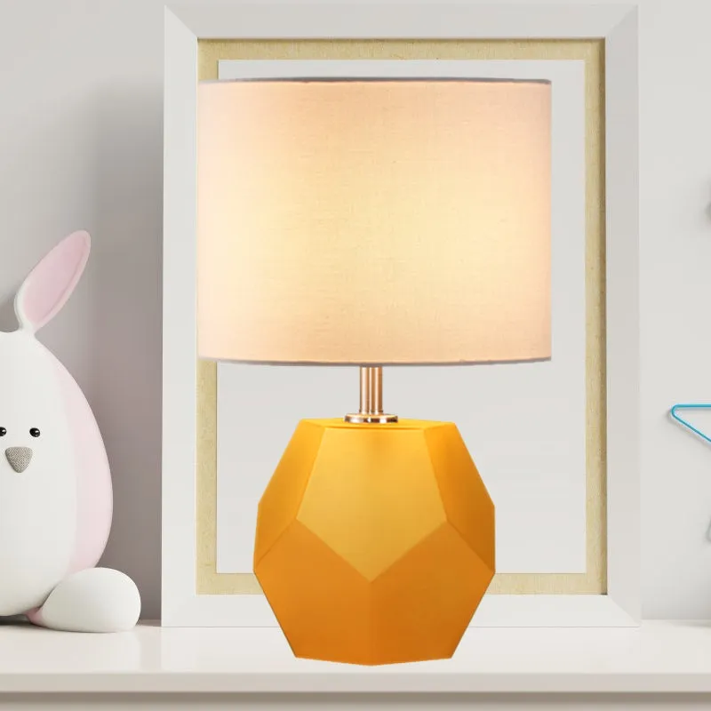 3D zeshoekige tafellamp met enkele lamp, modern grijs/roze/geel glazen nachtlampje met trommelstof kap Clearhalo