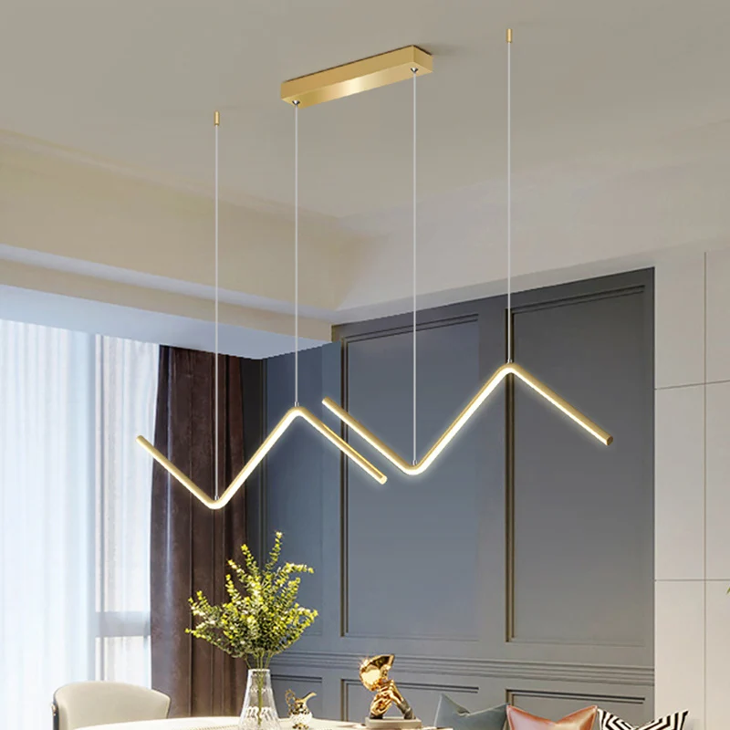 Zigzag hanglamp minimalistische aluminium eetkamer LED-plafondlamp zwart/goud Clearhalo