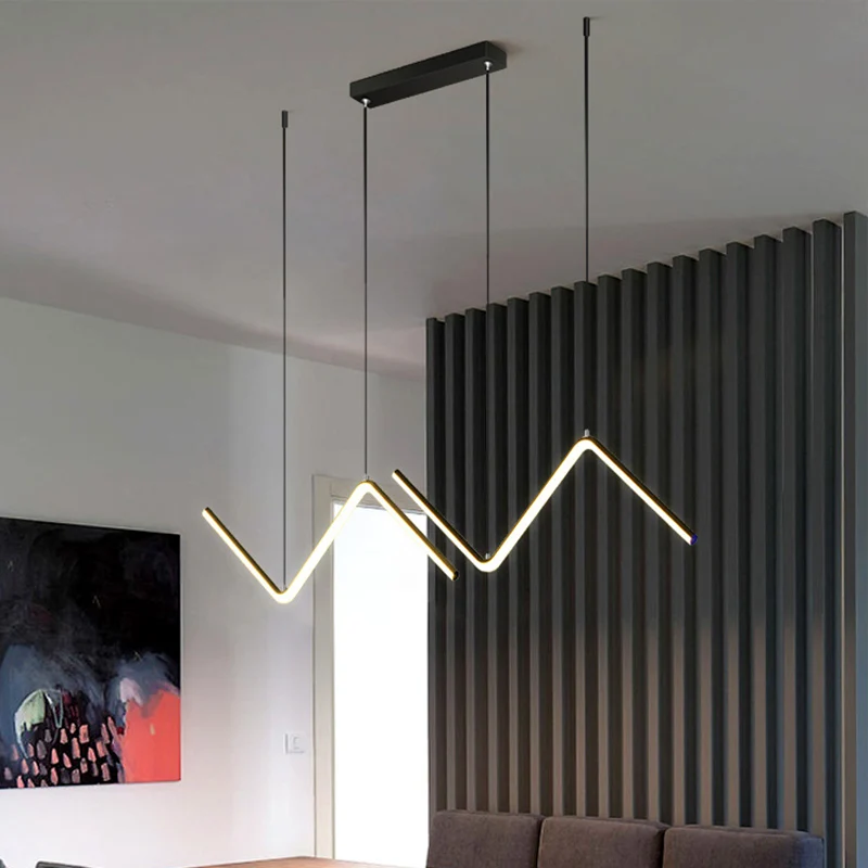 Zigzag hanglamp minimalistische aluminium eetkamer LED-plafondlamp zwart/goud Clearhalo