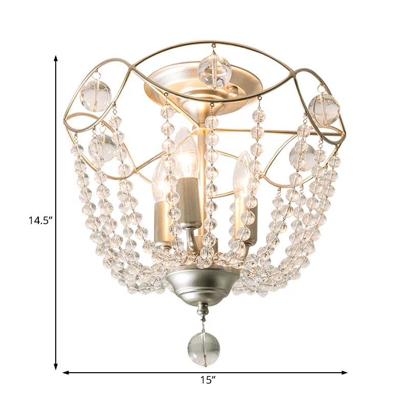Zilver 3-lichts hangend lichtarmatuur Traditioneel Crystal Strand Dome-kroonluchterlicht Clearhalo