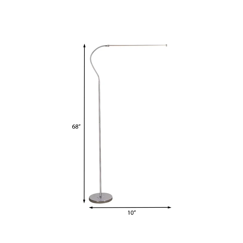 Zilver gebogen staande lamp Eenvoud LED metalen leesvloerverlichting voor studeerkamer met zwanenhalsarm Clearhalo