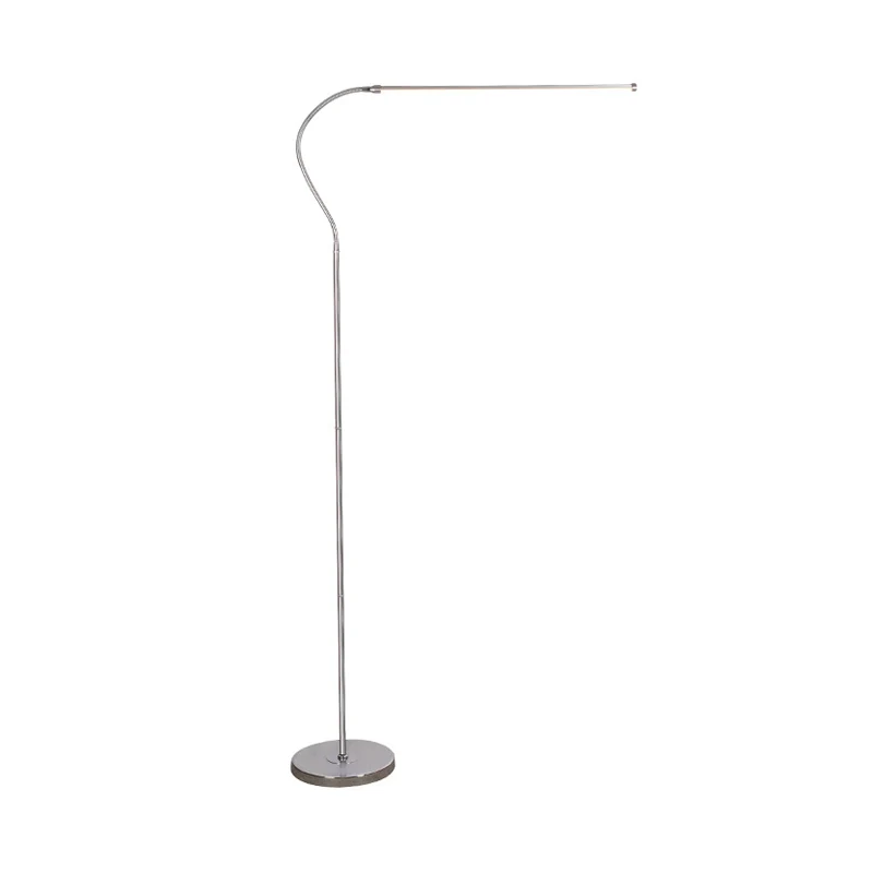 Zilver gebogen staande lamp Eenvoud LED metalen leesvloerverlichting voor studeerkamer met zwanenhalsarm Clearhalo