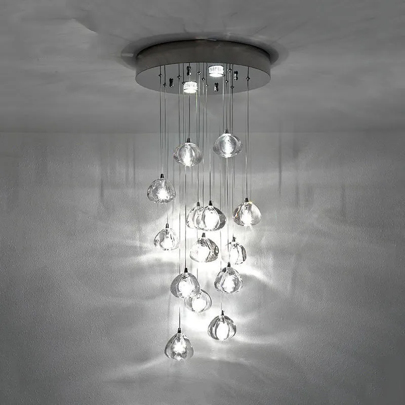 Zilver 14 lampen LED-plafondlamp modernisme helder concave glazen meteorenregen cluster hanglamp Clearhalo