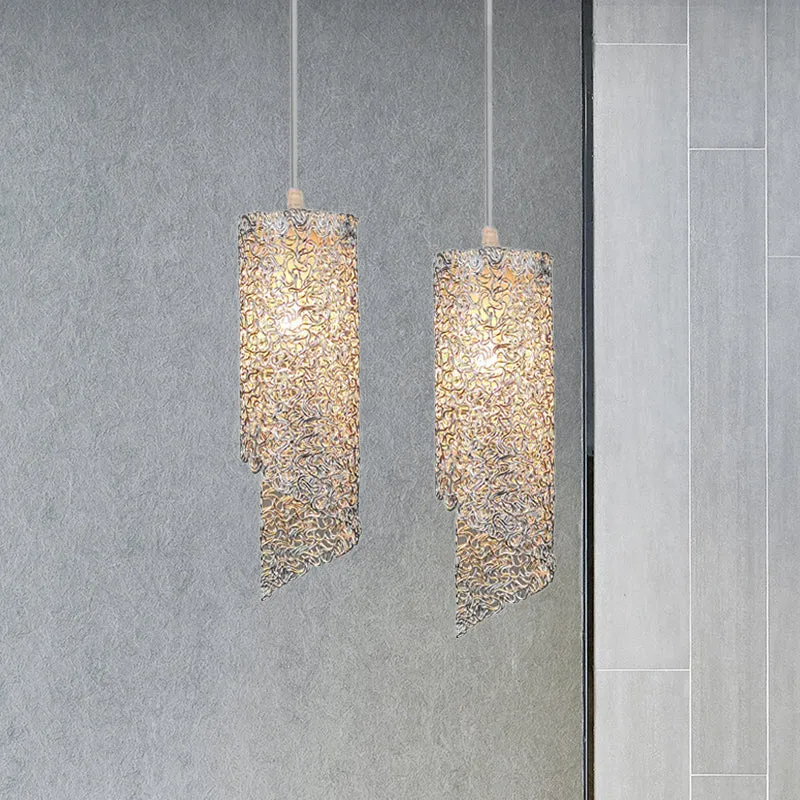 Zilver/bruin/blauw afgewerkte cilinder hanglamp Eigentijdse 1-lichts hangende plafondlamp met aluminium draad Clearhalo