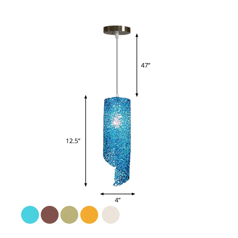 Zilver/bruin/blauw afgewerkte cilinder hanglamp Eigentijdse 1-lichts hangende plafondlamp met aluminium draad Clearhalo
