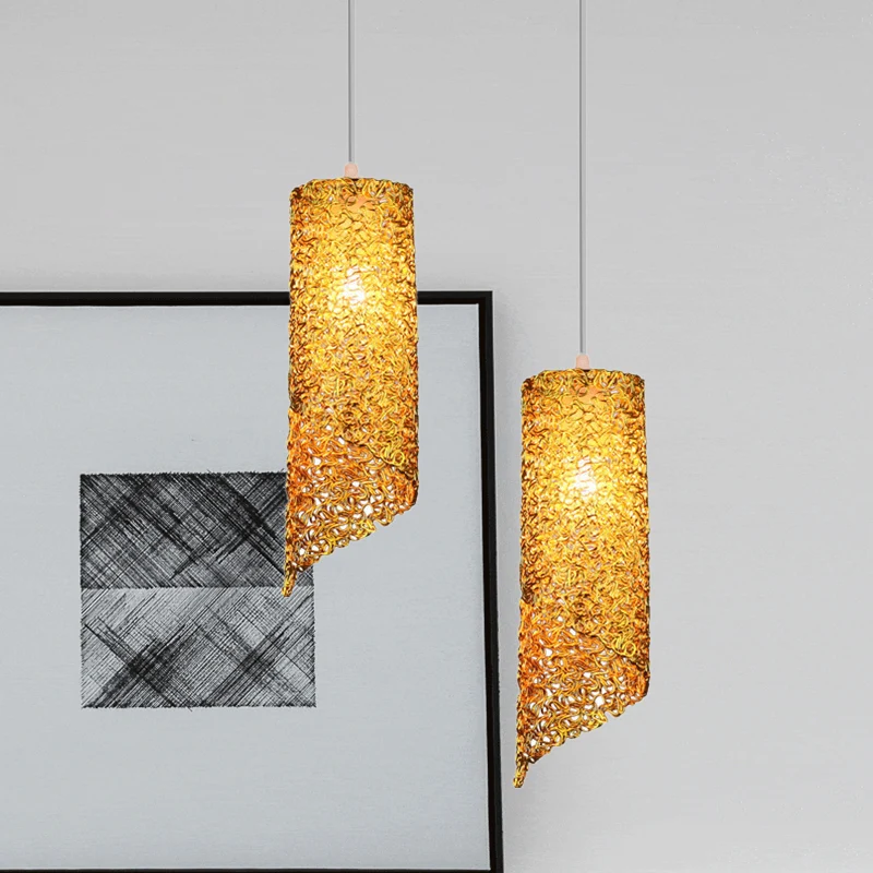Zilver/bruin/blauw afgewerkte cilinder hanglamp Eigentijdse 1-lichts hangende plafondlamp met aluminium draad Clearhalo