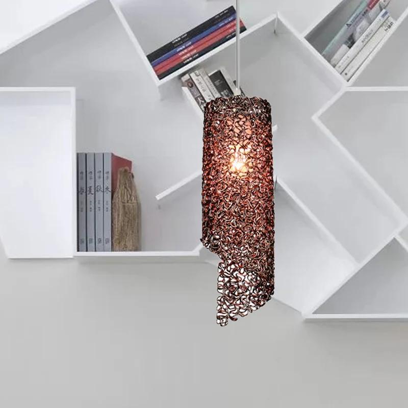 Zilver/bruin/blauw afgewerkte cilinder hanglamp Eigentijdse 1-lichts hangende plafondlamp met aluminium draad Clearhalo