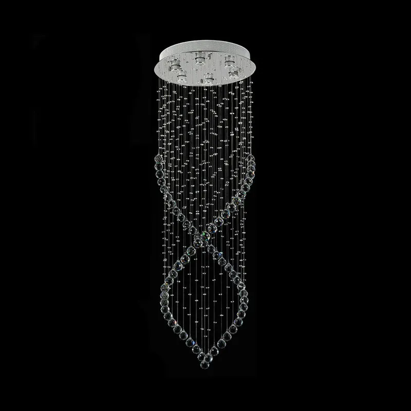 Zilveren 6-lichts LED-hanglamp modernisme Crystal Swirl kroonluchter met meerdere lampen en ronde luifel Clearhalo