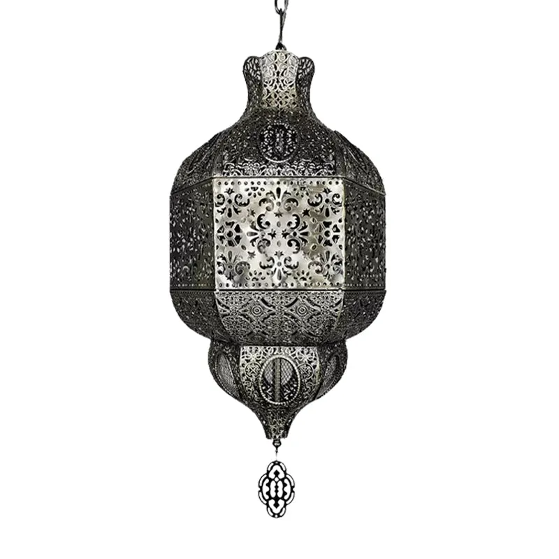 Zilveren afwerking 3-lamps kroonluchter verlichting Arabische metalen lantaarn hangende hanglamp Clearhalo