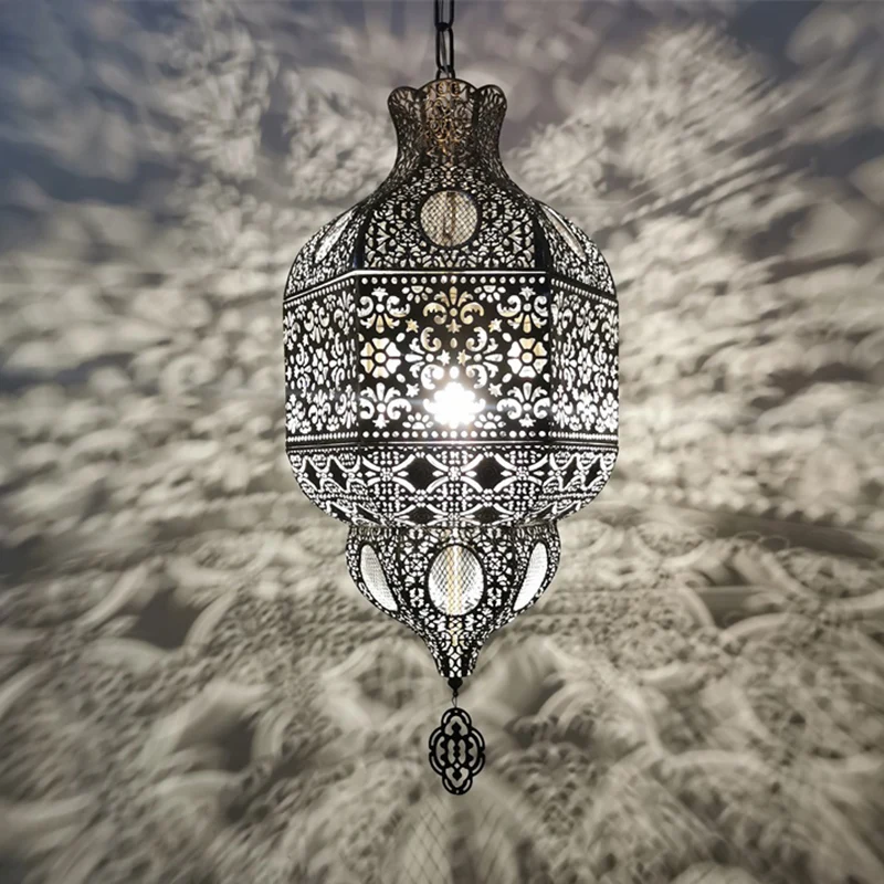 Zilveren afwerking 3-lamps kroonluchter verlichting Arabische metalen lantaarn hangende hanglamp Clearhalo