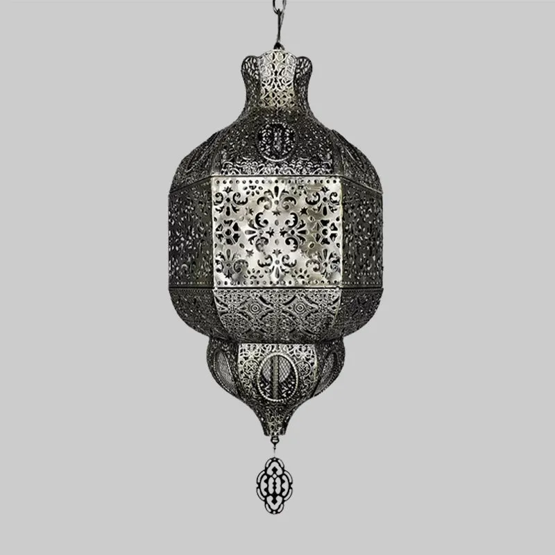 Zilveren afwerking 3-lamps kroonluchter verlichting Arabische metalen lantaarn hangende hanglamp Clearhalo