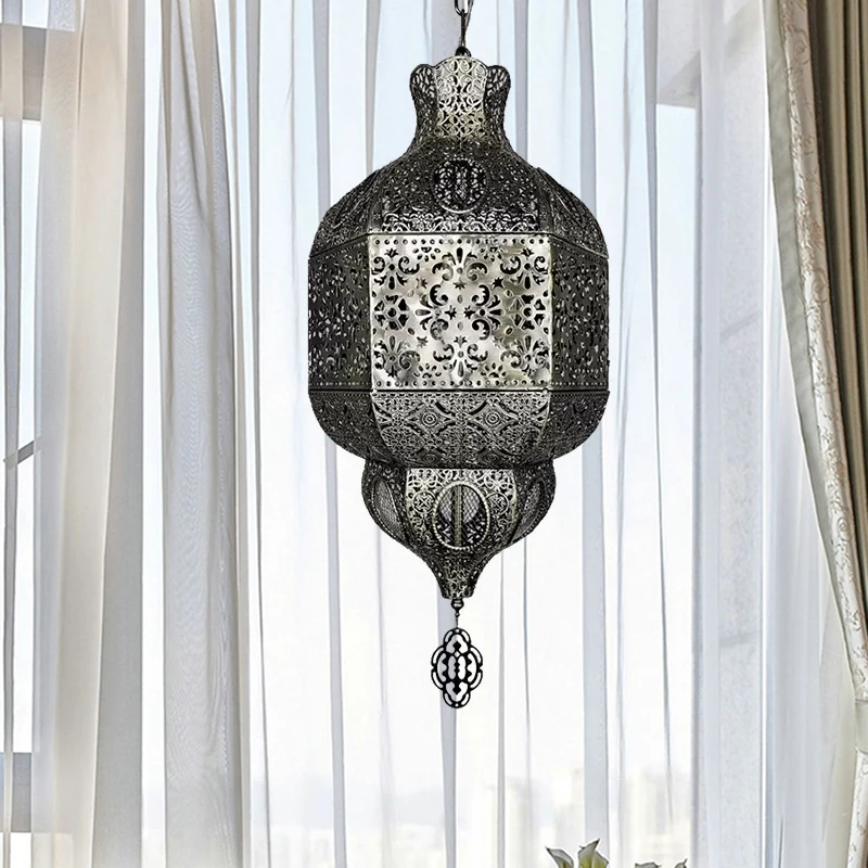 Zilveren afwerking 3-lamps kroonluchter verlichting Arabische metalen lantaarn hangende hanglamp Clearhalo