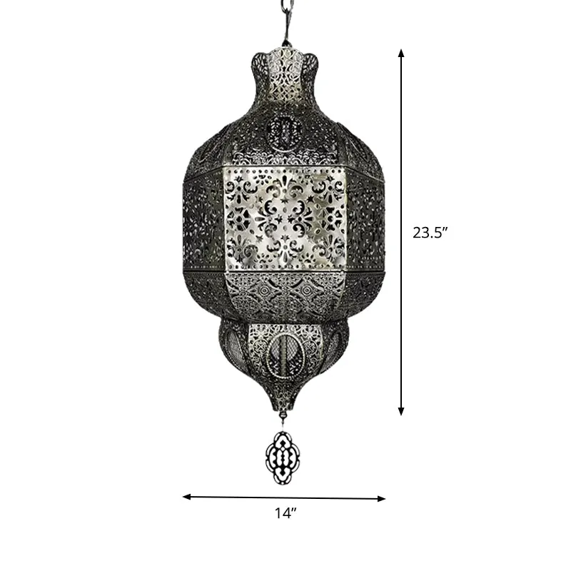 Zilveren afwerking 3-lamps kroonluchter verlichting Arabische metalen lantaarn hangende hanglamp Clearhalo