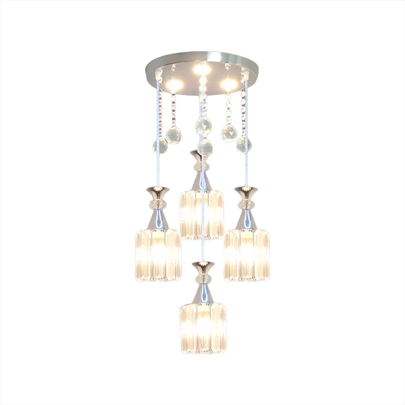 Zilveren afwerking cilinder meerdere hanglamp moderne 4-kops kristallen blok slingerlamp Clearhalo