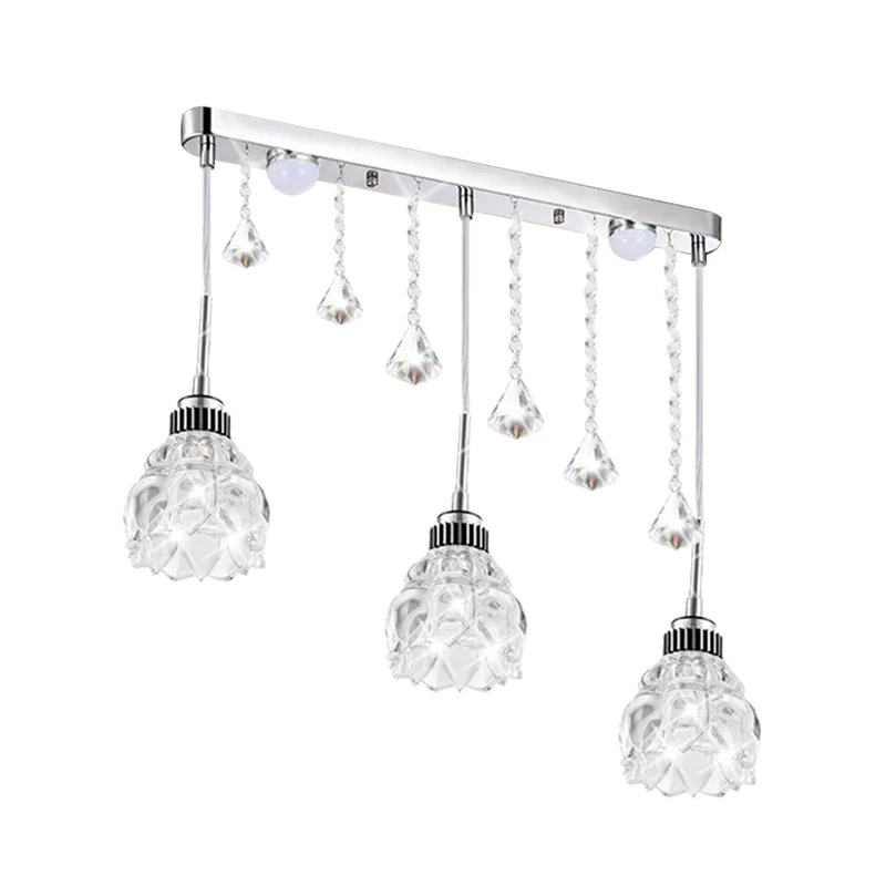Zilveren bloemen-downlighting Eenvoudige 3-kops helder kristalglas lineaire multi-hanglamp boven eettafel Clearhalo