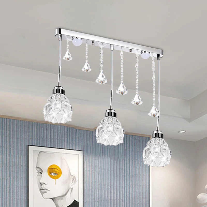 Zilveren bloemen-downlighting Eenvoudige 3-kops helder kristalglas lineaire multi-hanglamp boven eettafel Clearhalo