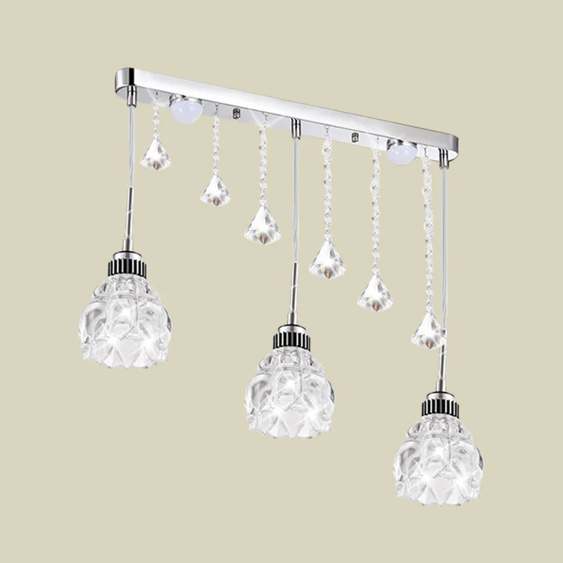 Zilveren bloemen-downlighting Eenvoudige 3-kops helder kristalglas lineaire multi-hanglamp boven eettafel Clearhalo
