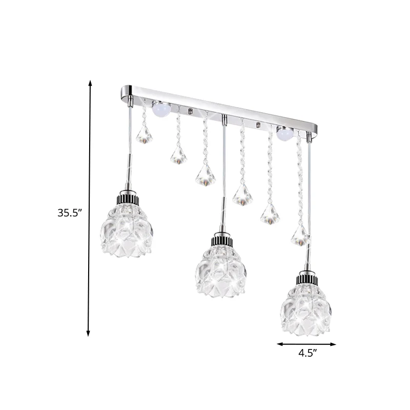 Zilveren bloemen-downlighting Eenvoudige 3-kops helder kristalglas lineaire multi-hanglamp boven eettafel Clearhalo