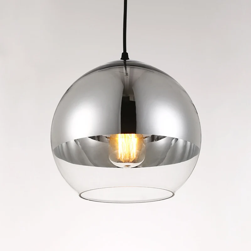 Zilveren Bol Hanglamp Minimalistisch 1 Lamp 6"/8"/12" Breed Transparant Open Glas Hanglamp voor Slaapkamer Clearhalo
