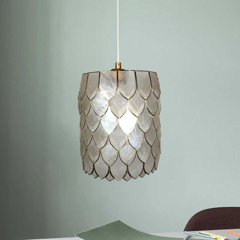 Zilveren cilinder hangende verlichting Moderne 1-lichts schelp-hangende hanglamp met schaalontwerp Clearhalo