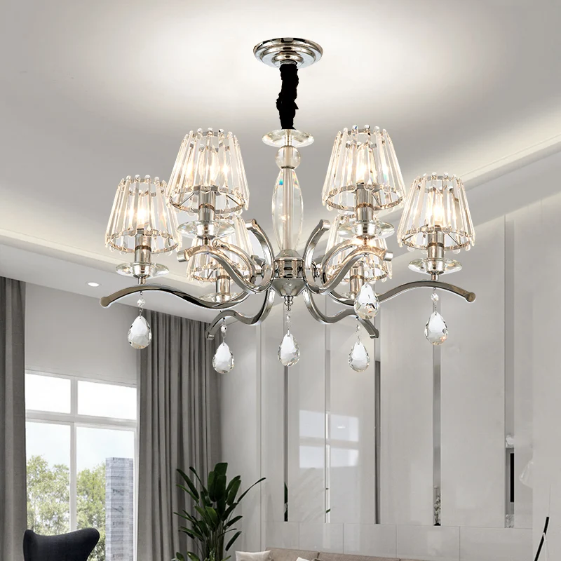 Zilveren 5/6 lampen hangende kroonluchter modernistische kristallen taps toelopende hanglamp Clearhalo