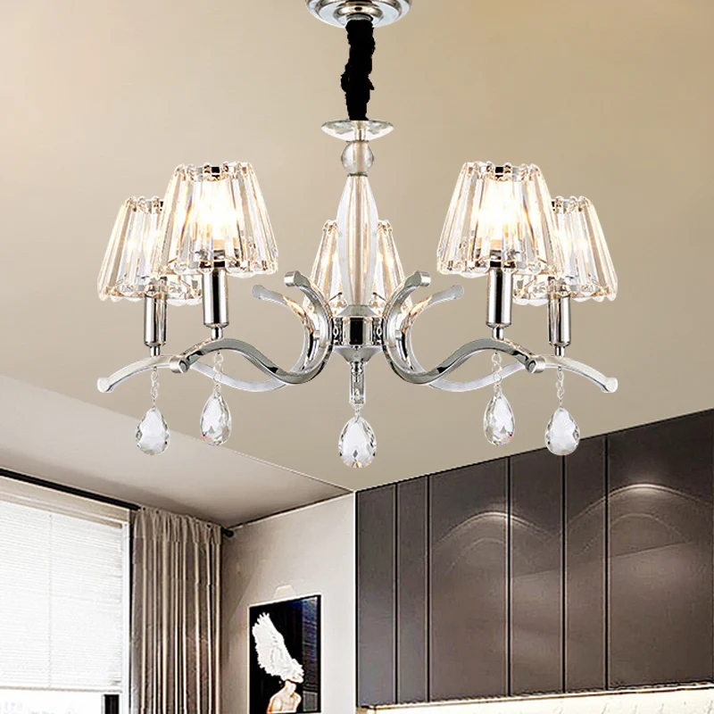 Zilveren 5/6 lampen hangende kroonluchter modernistische kristallen taps toelopende hanglamp Clearhalo