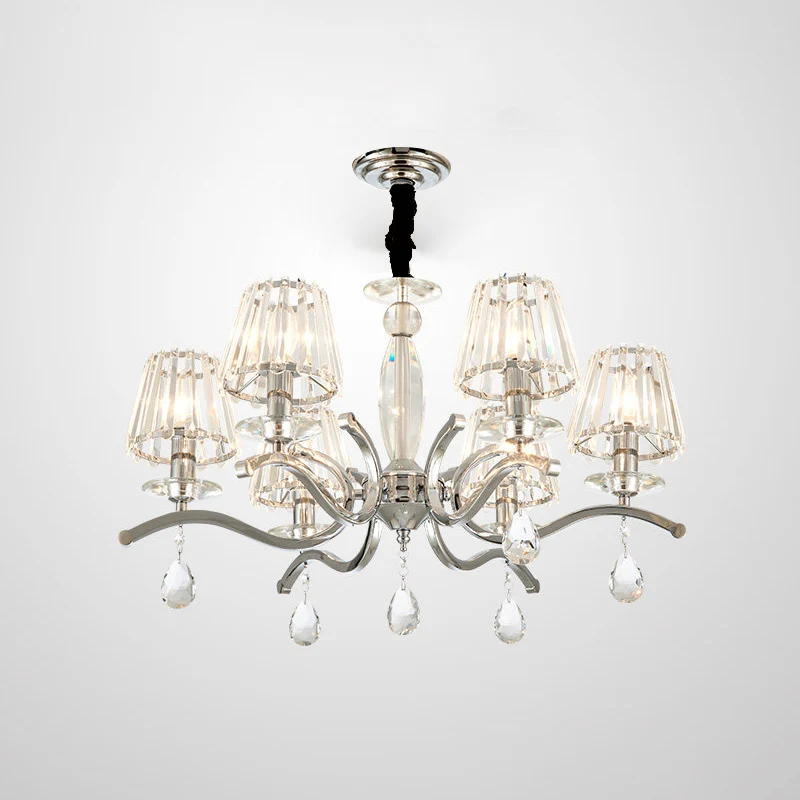 Zilveren 5/6 lampen hangende kroonluchter modernistische kristallen taps toelopende hanglamp Clearhalo