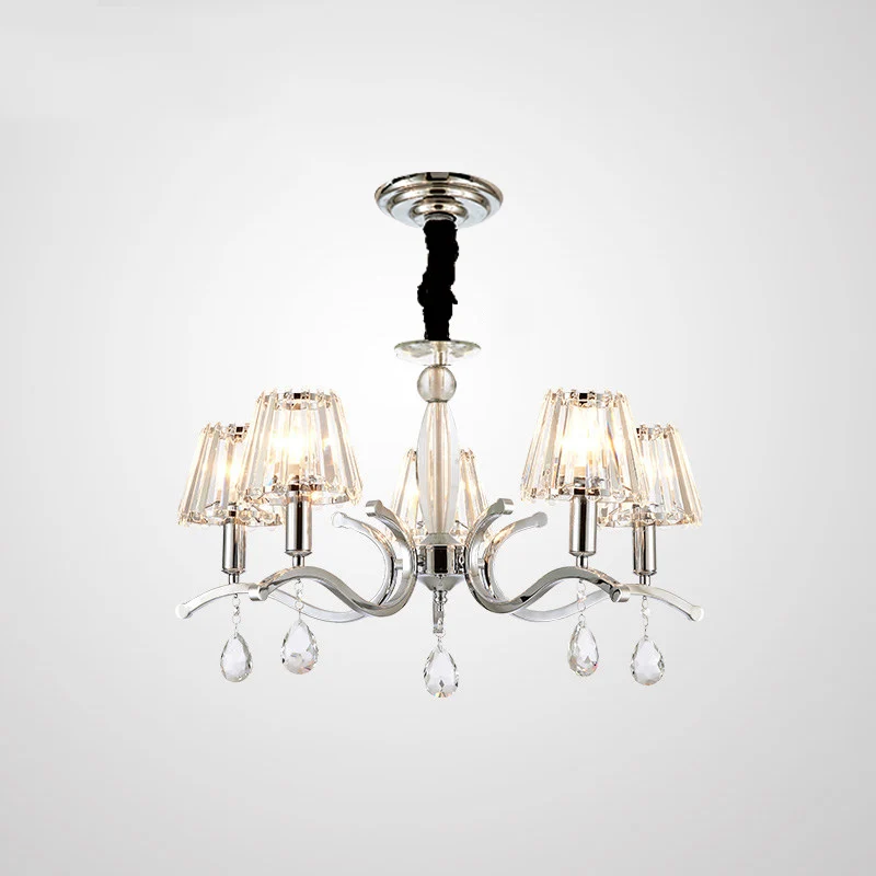 Zilveren 5/6 lampen hangende kroonluchter modernistische kristallen taps toelopende hanglamp Clearhalo