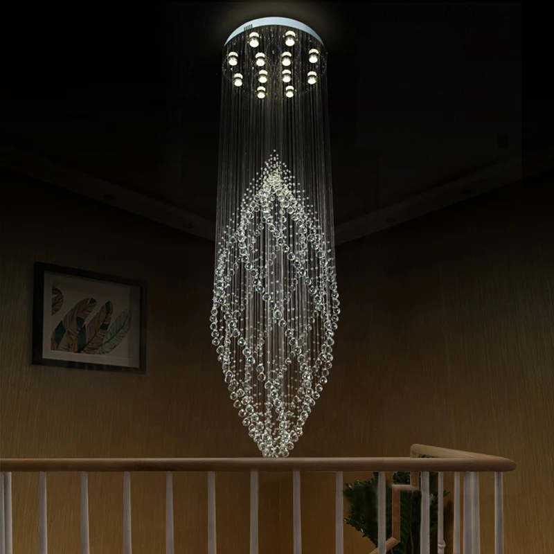 Zilveren ronddraaiende plafondlamp moderne kristallen trap-LED-kroonluchter met 12 lampen en meerdere pendels Clearhalo