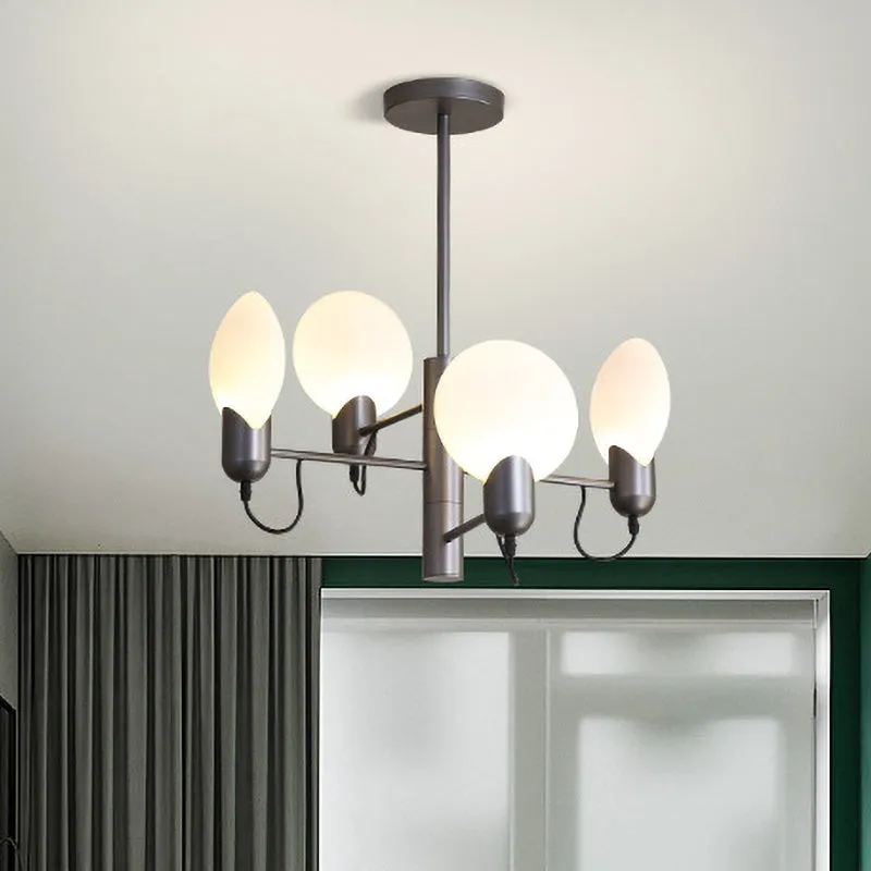 Zilvergrijs ovaal semi-inbouw modernisme 4 lampen opaalglas dicht bij plafondlamp voor slaapkamer Clearhalo